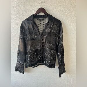 Vintage Passport Womens M Black Sheer Patchwork Top Grudge Dark Fairy Whimsigoth